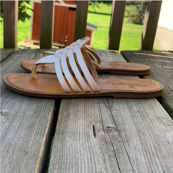 AE White/Brown Strappy Sandals - Picture 3 of 5